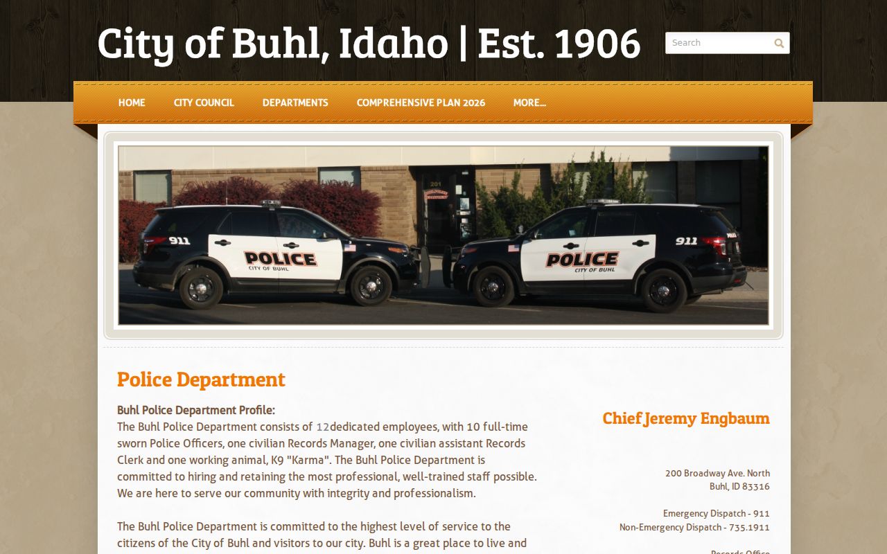 Twin Falls County criminal records information from Buhl Police