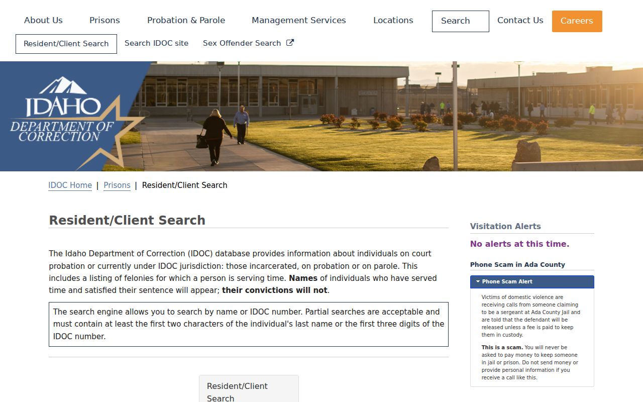 Twin Falls County criminal history IDOC resident client search