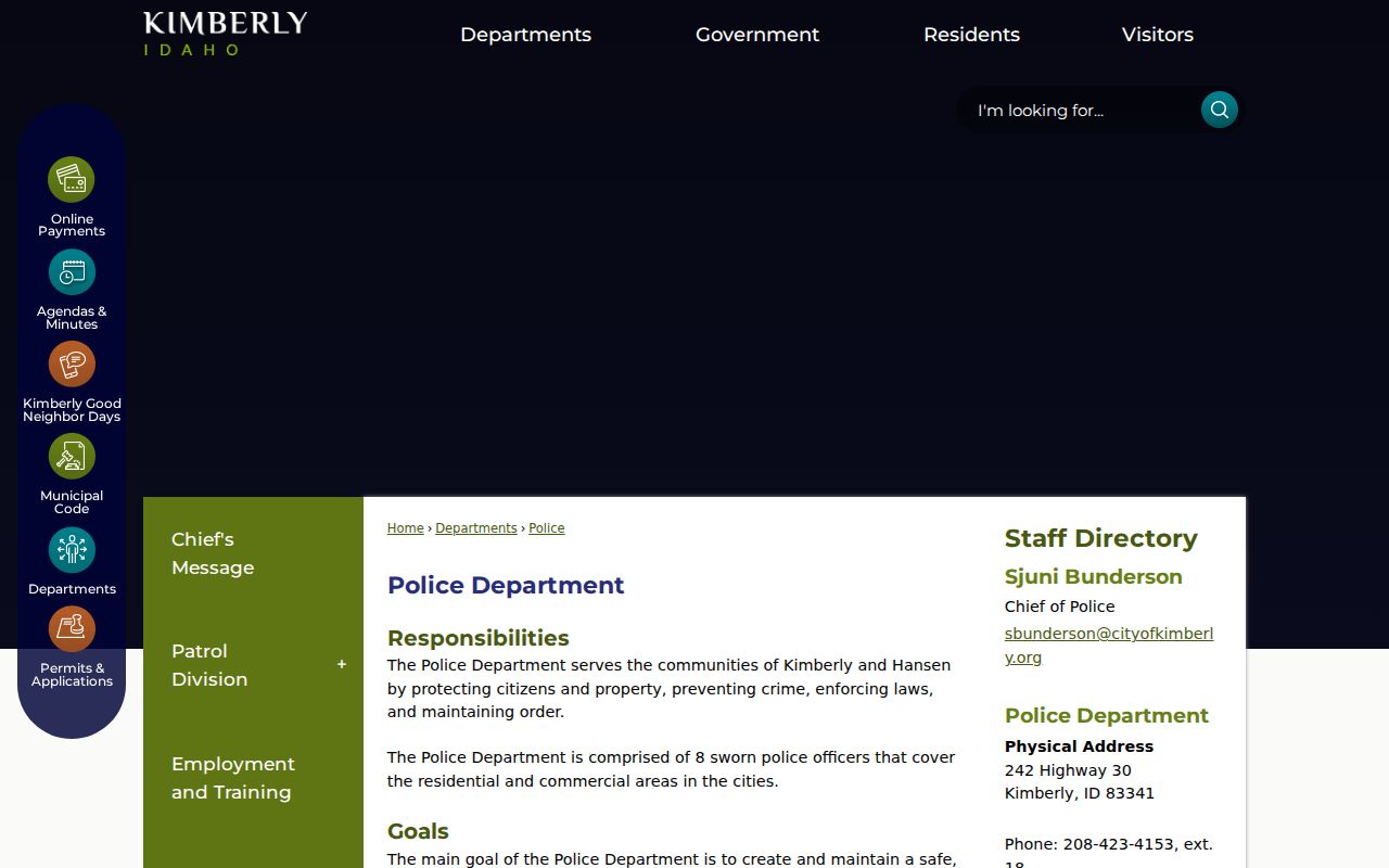 Twin Falls County criminal records information from Kimberly-Hansen Police