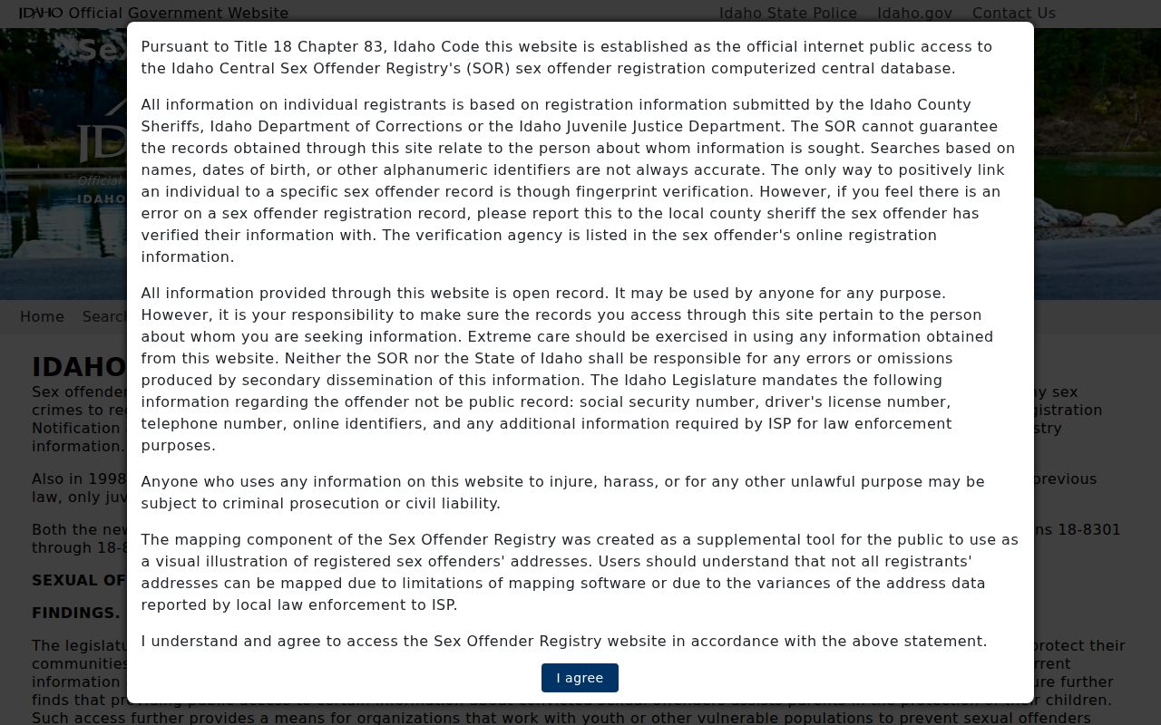 Twin Falls County sex offender registry profile interface