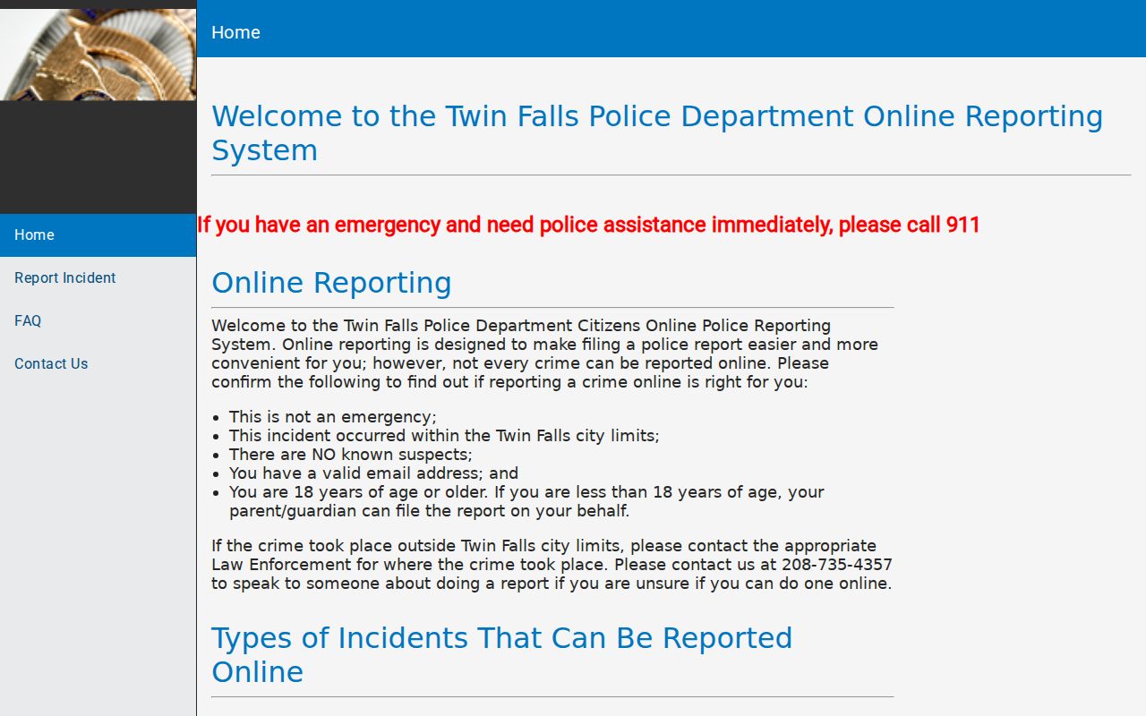 Twin Falls criminal history Police-to-Citizen portal